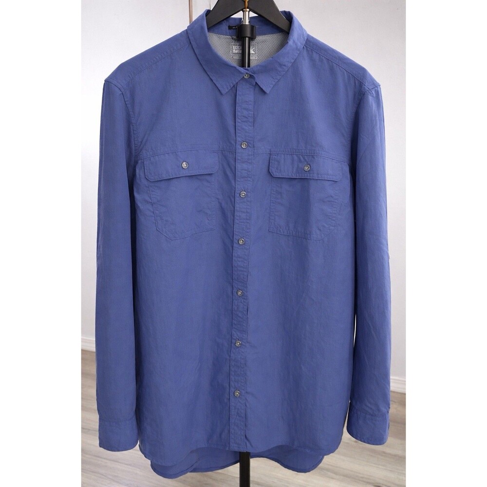 Eddie Bauer Womens XL Blue Ripstop Button Shirt UPF 50+ Hiking Fishing NWT